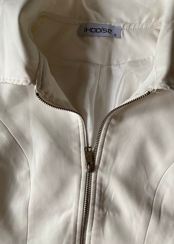 Beyaz Keten Fermuarlı Kadın Yelek - Görsel 3