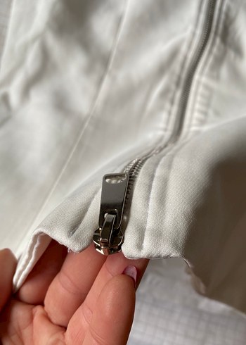 Beyaz Keten Fermuarlı Kadın Yelek - Görsel 4