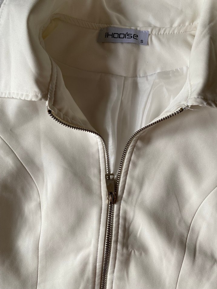 Beyaz Keten Fermuarlı Kadın Yelek - Görsel 3