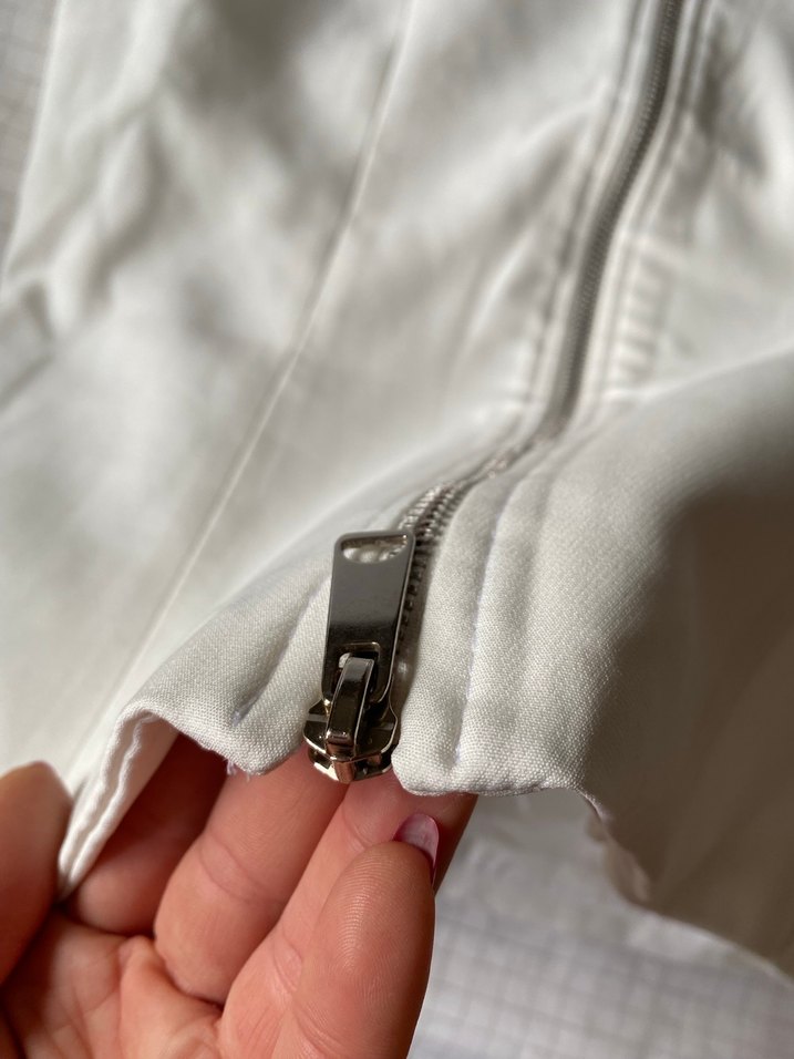 Beyaz Keten Fermuarlı Kadın Yelek - Görsel 4