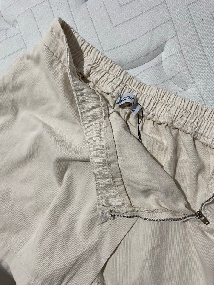 Bej Keten Hamile Mini Şort - Görsel 3