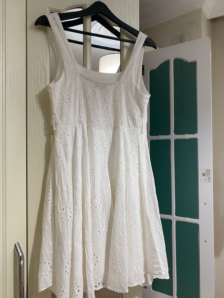 Beyaz Nakışlı Bohem Midi Elbise - Görsel 3