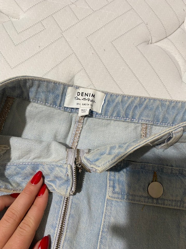 Fermuarlı Mavi Denim Mini Etek - Görsel 2