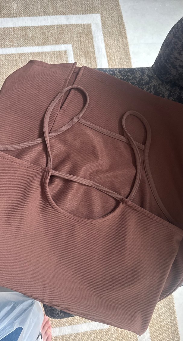 Kahverengi Drapeli Yüksek Yakalı Uzun Elbise - Görsel 2