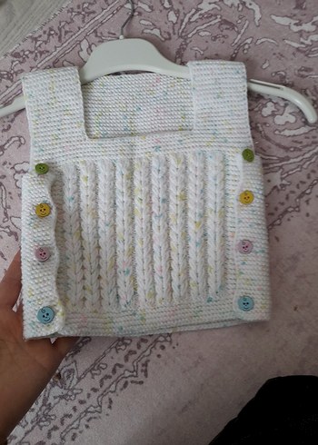 Kız Çocuk Örgü Beyaz Bohem Yelek - Görsel 3