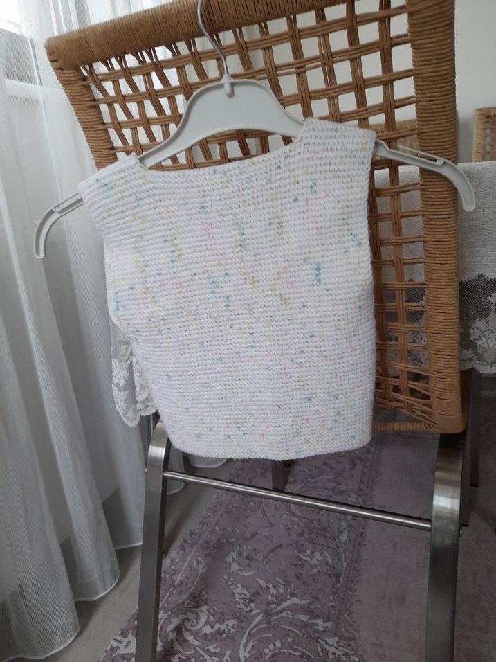 Kız Çocuk Örgü Beyaz Bohem Yelek - Görsel 2