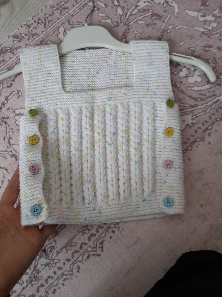 Kız Çocuk Örgü Beyaz Bohem Yelek - Görsel 3