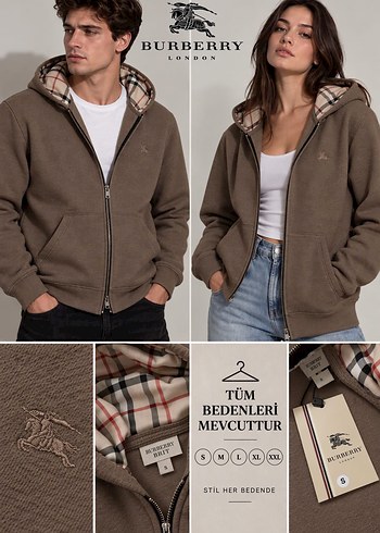 Burberry Kahverengi Kapusonlu Fermuarli Sweatshirt