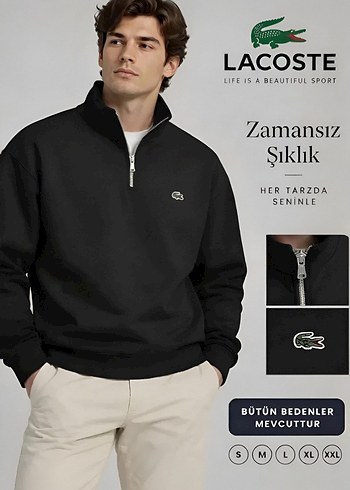 Lacoste Siyah Yarim Fermuarli Sweatshirt