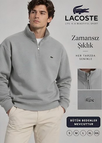Lacoste Gri Yarim Fermuarli Sweatshirt