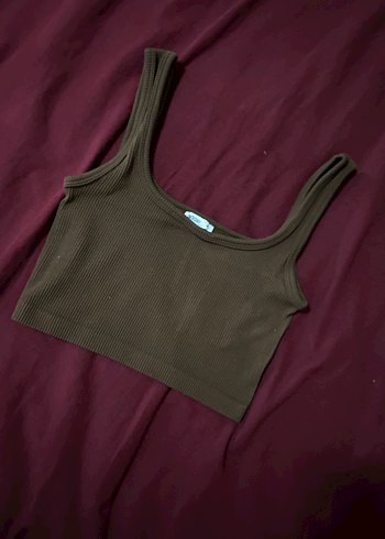 Kahverengi, Kolsuz, Fitted Crop Top