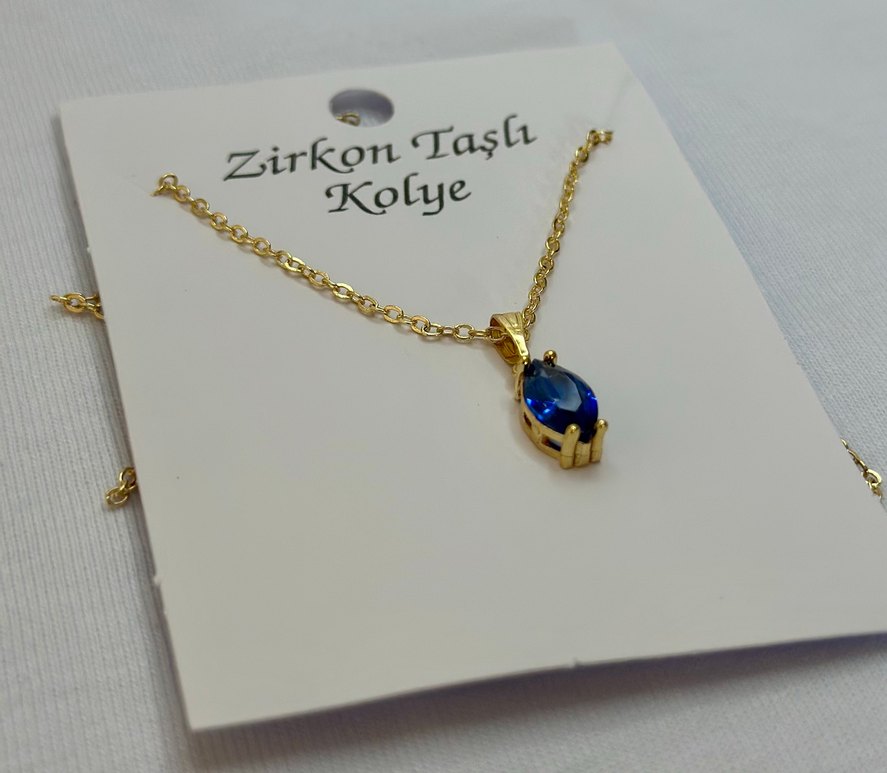 Zirkon Taşlı Mini Mavi Kolye - Görsel 2