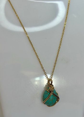 Turkuaz Taşlı Zincir Detaylı Bohem Kolye - Görsel 3