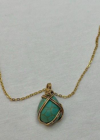 Turkuaz Taşlı Zincir Detaylı Bohem Kolye - Görsel 2