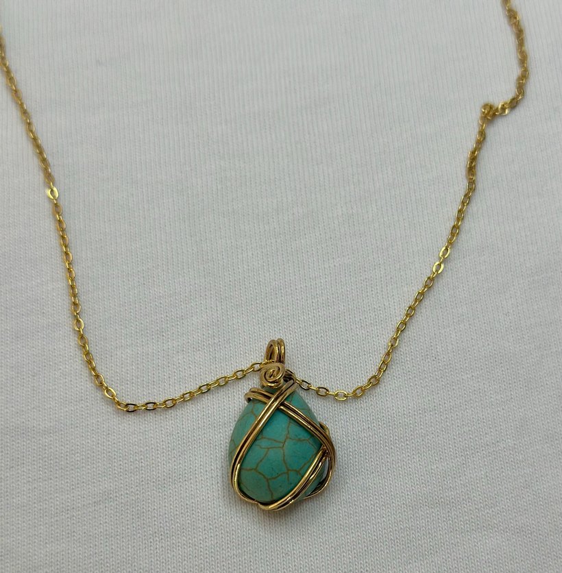 Turkuaz Taşlı Zincir Detaylı Bohem Kolye - Görsel 2