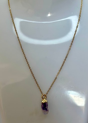 Mor Zincir Detaylı Kısa Doğaltaş Kolye - Görsel 2