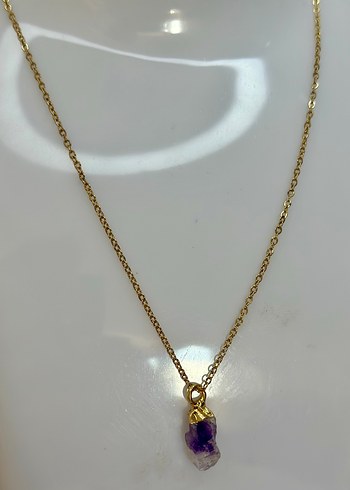 Mor Zincir Detaylı Kısa Doğaltaş Kolye - Görsel 3