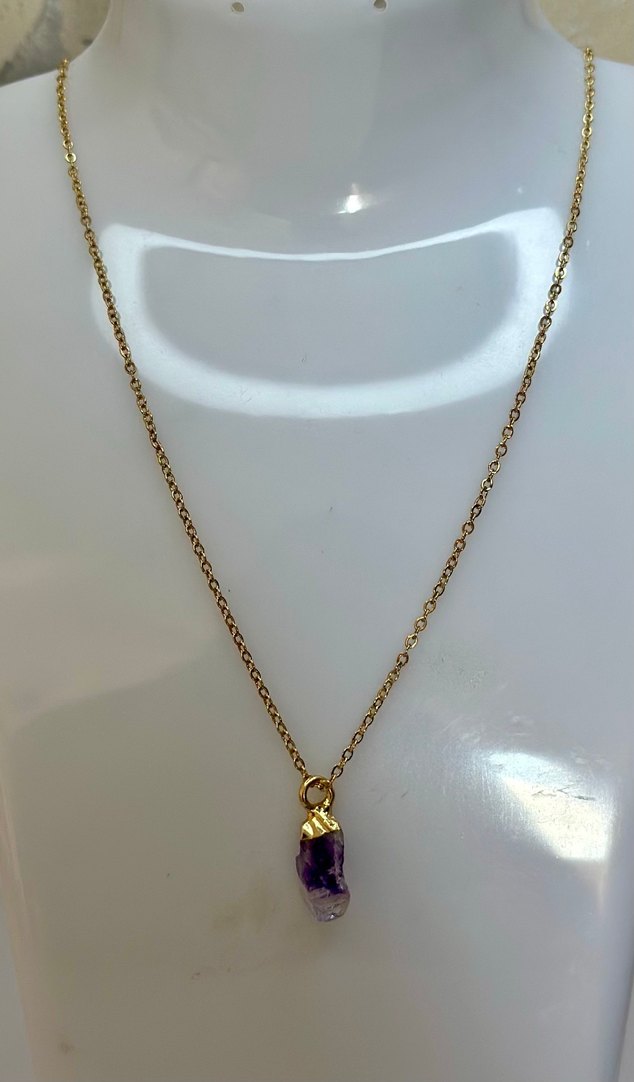 Mor Zincir Detaylı Kısa Doğaltaş Kolye - Görsel 2