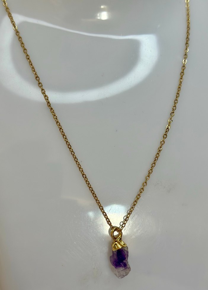 Mor Zincir Detaylı Kısa Doğaltaş Kolye - Görsel 3