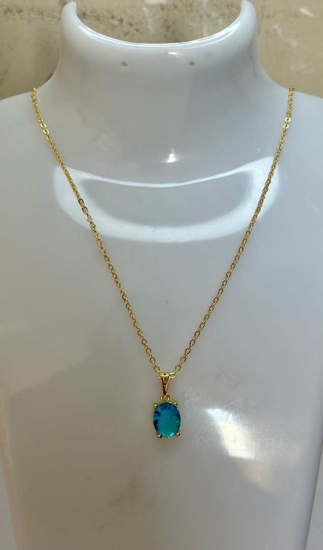 Turkuaz Zirkon Taşlı Mini Zincir Kolye - Görsel 2