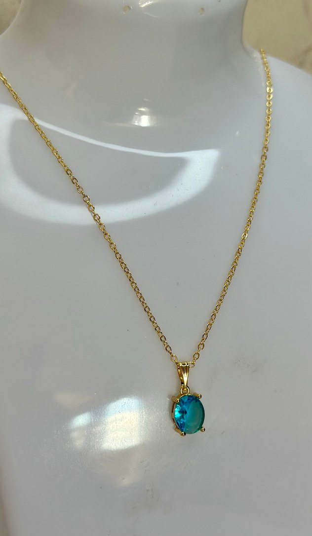 Turkuaz Zirkon Taşlı Mini Zincir Kolye - Görsel 3