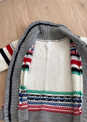 Nakışlı Gri Örgü Erkek Çocuk Hırka - Görsel 2