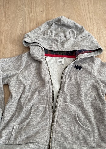 Erkek Çocuk Gri Kapüşonlu Fermuarlı Sweatshirt - Görsel 3