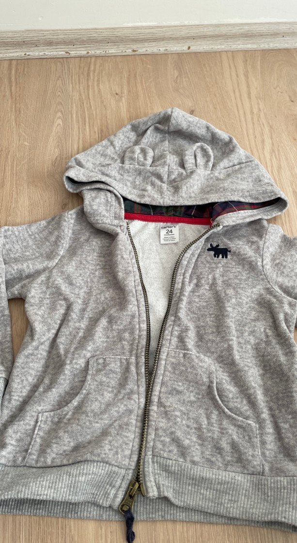 Erkek Çocuk Gri Kapüşonlu Fermuarlı Sweatshirt - Görsel 3