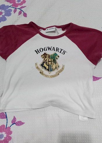 Bordo Beyaz Hogwarts Baskılı Kız Tişörtü