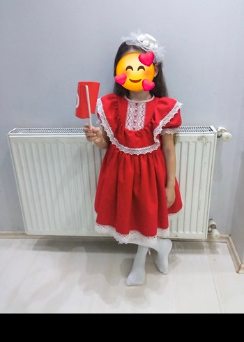 Zara Kırmızı Dantelli Kız Çocuk Elbisesi