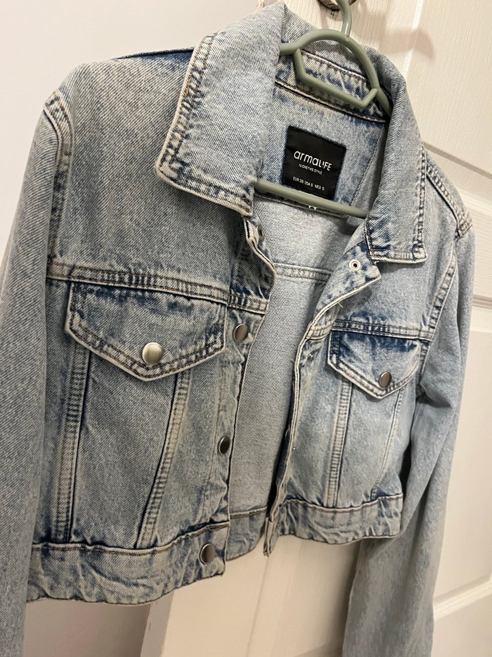 mavi crop kot ceket - Görsel 2