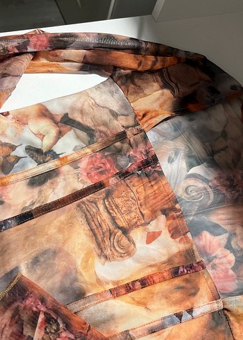 Çok Renkli Drapeli Uzun Kadın Bluz - Görsel 2