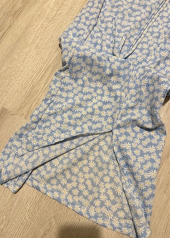 Mavi Bağcıklı Uzun Kadın çiçekli elbise içi astarlı - Görsel 5