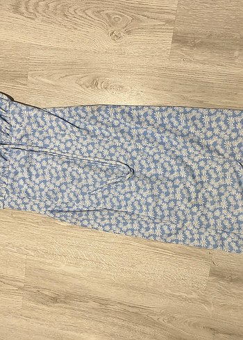 Mavi Bağcıklı Uzun Kadın çiçekli elbise içi astarlı - Görsel 2