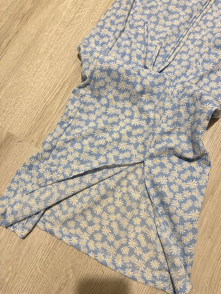 Mavi Bağcıklı Uzun Kadın çiçekli elbise içi astarlı - Görsel 5