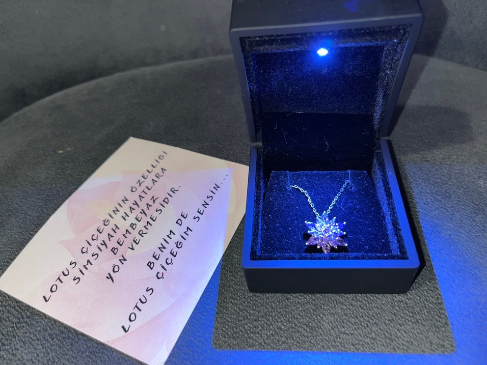 Klasik Elegan gümüş zincirli mor lotus çiçeği kolye - Görsel 2