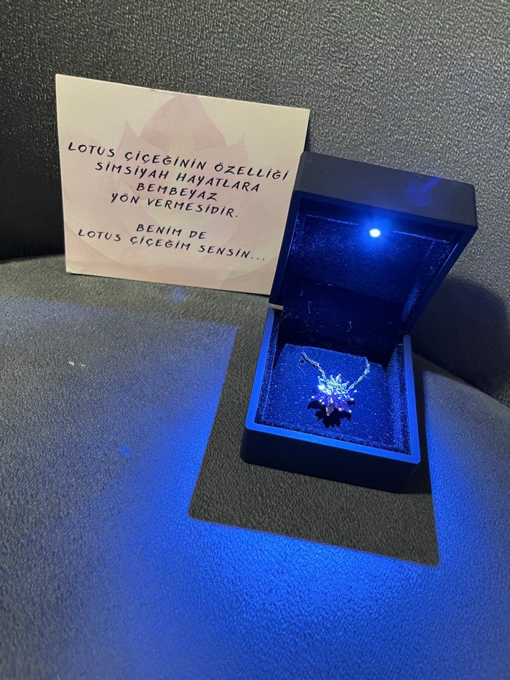 Klasik Elegan gümüş zincirli mor lotus çiçeği kolye - Görsel 5