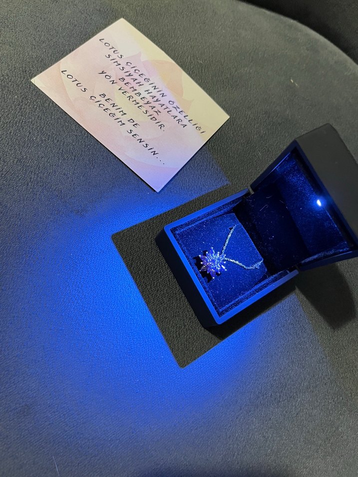 Klasik Elegan gümüş zincirli mor lotus çiçeği kolye - Görsel 3