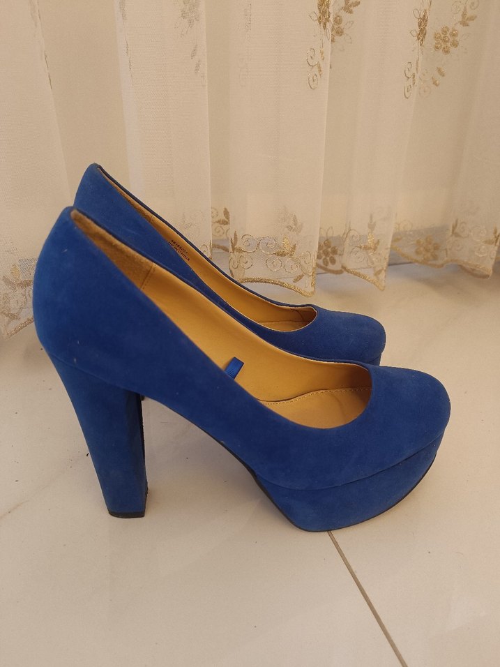 Mavi Süet Platform Topuklu Kadın Stiletto - Görsel 2