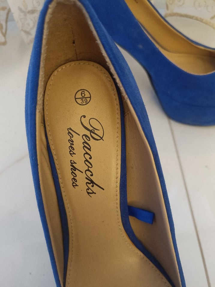 Mavi Süet Platform Topuklu Kadın Stiletto - Görsel 3