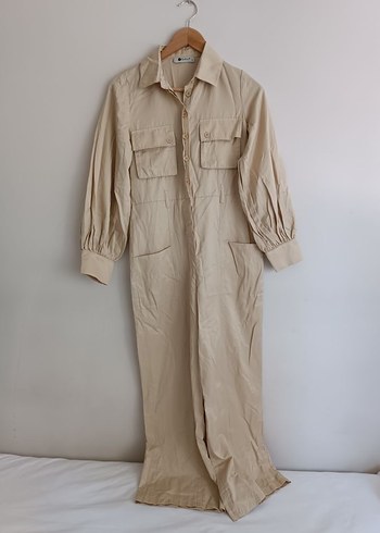 Zara Bej Kısa Kollu Keten Kadın Tulum