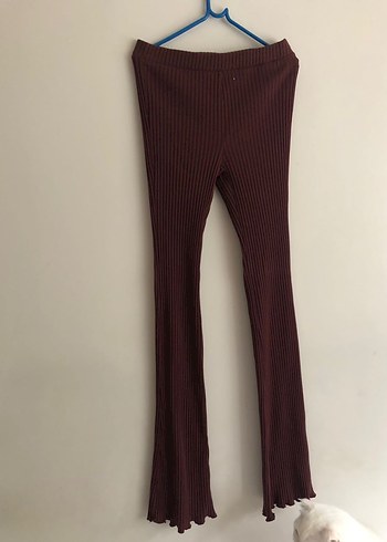 Bordo Kadın Piliseli İspanyol Paça Pantolon