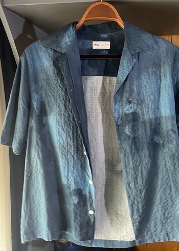 Zara Keten Düğmeli Kısa Kollu Erkek Gömlek