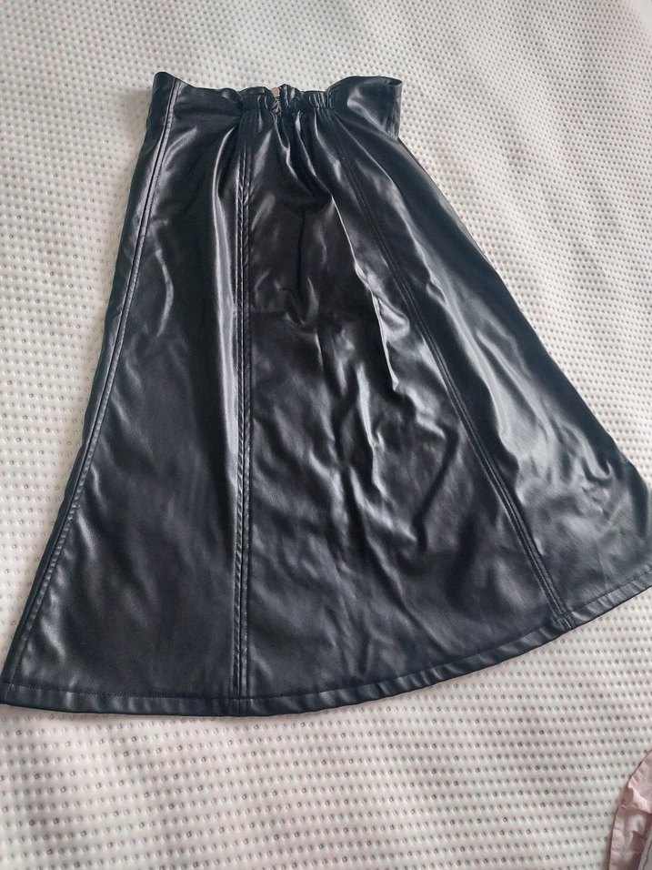 Fermuarlı Siyah Deri Midi  Etek - Görsel 2