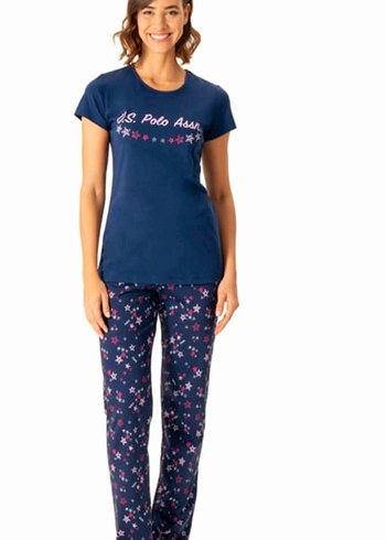 Kadın Lacivert Baskılı Midi Pijama Takımı
