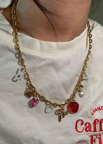 Zara Çelik Gold Charmlı Kolye