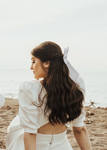 Beyaz Midi Keten Elbise - Görsel 3