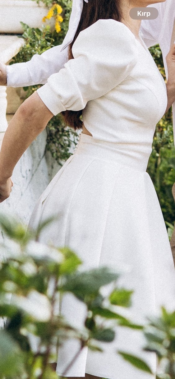 Beyaz Midi Keten Elbise - Görsel 4