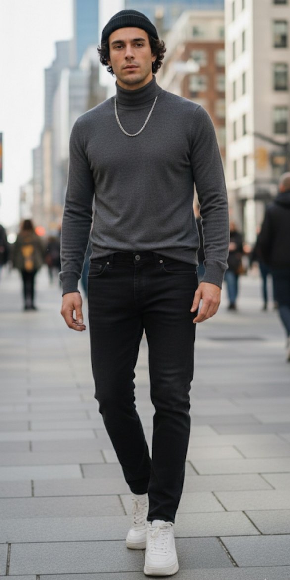 Siyah Düğmeli erkek  Kot Pantolon - Görsel 4