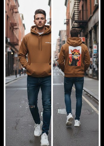 Les Benjamins Sehir Stiline Uygun Kahverengi Kapusonlu Sweatshirt